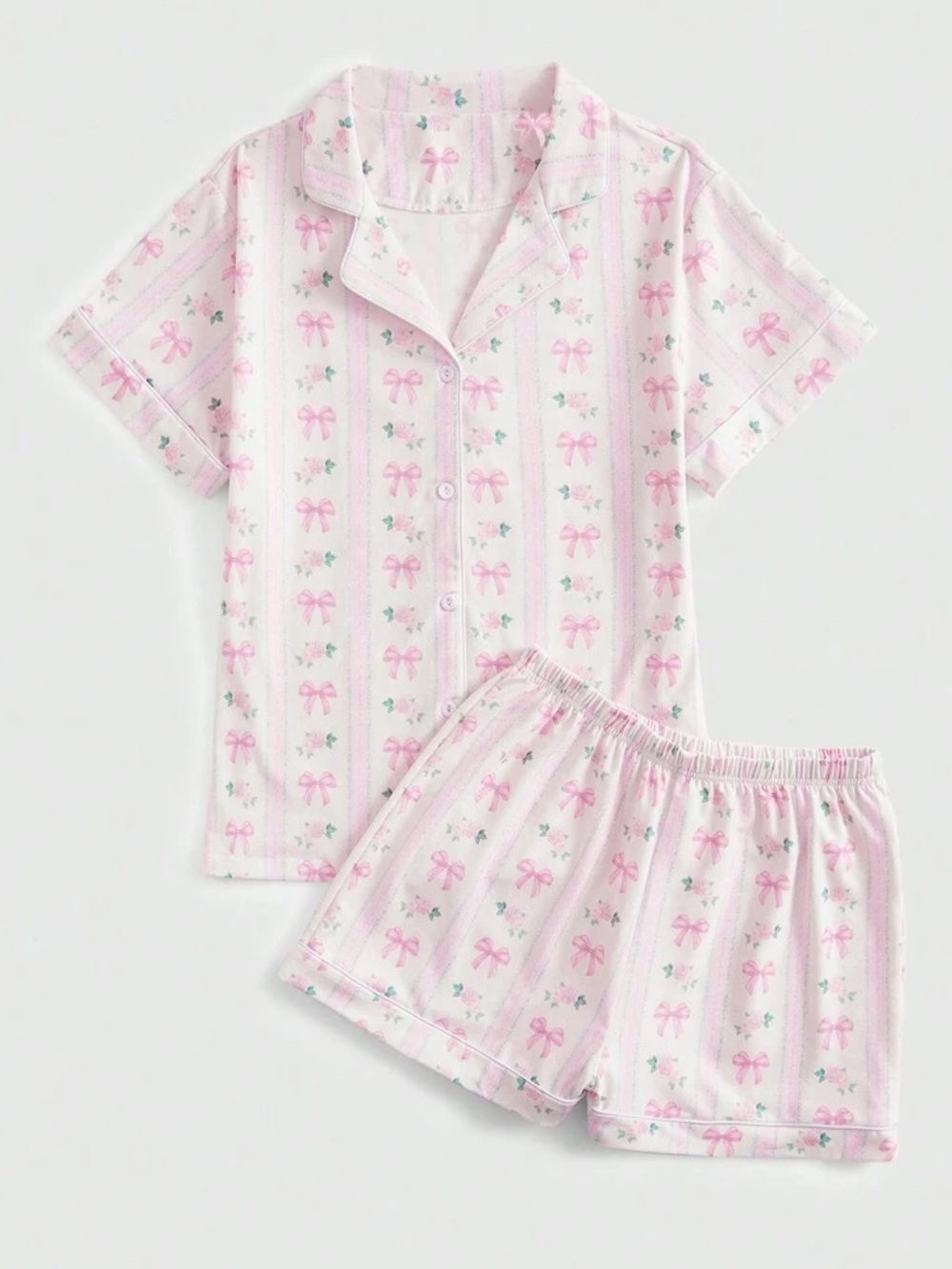 ROMWE by SHEIN Pink Bow Floral Pajama Set NWT Size XXS